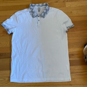 Tristan White Polo with Gray Patterned Collar